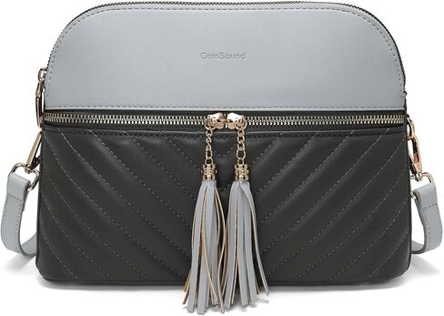 حقيبة كروس أنيقة للنساء - محفظة كتف من الجلد النباتي بسحاب مزدوج مع أجزاء معدنية ذهبية in Kuwait