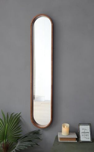 A&B Home Oval Mirror, 9.5" x 47" Long Narrow Mirror with Rubber Frame, Wall Mounted for Hallway, Living Room, Bedroom, Bathroom, Brown in Kuwait