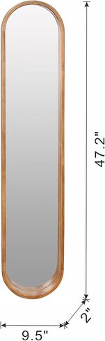A&B Home Oval Mirror, 9.5" x 47" Long Narrow Mirror with Rubber Frame, Wall Mounted for Hallway, Living Room, Bedroom, Bathroom, Brown in Kuwait