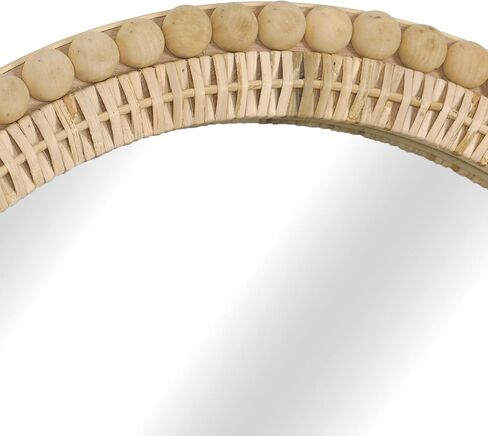 مرآة حائط من الروطان المقوس - أناقة بوهو مقاس 24 × 36 بوصة مع إطار منسوج وزخرفة خرز خشبية، مرآة زخرفية لغرفة المعيشة في مدخل الحمام in Kuwait