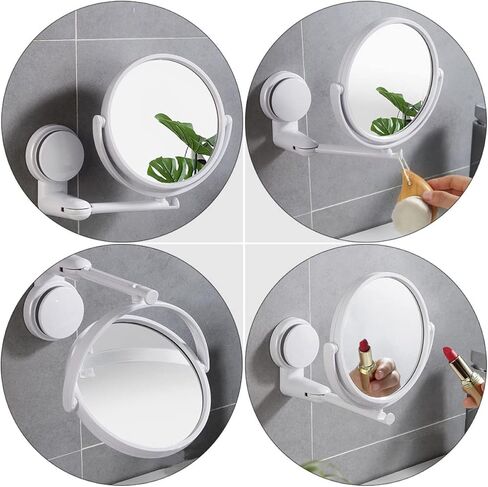 minkissy Wall-Mounted Makeup Mirror with 10X Magnification and Adjustable Swivel Double-Sided Vanity Mirror for Bathroom Beauty Care and Fogless Shaving in Kuwait