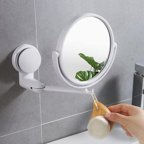 minkissy Wall-Mounted Makeup Mirror with 10X Magnification and Adjustable Swivel Double-Sided Vanity Mirror for Bathroom Beauty Care and Fogless Shaving in Kuwait