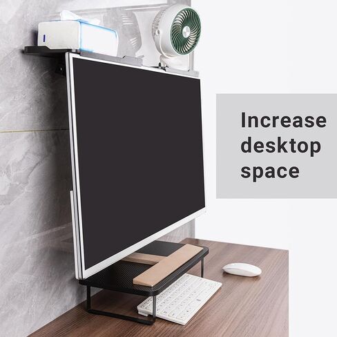Ergonomic Monitor Stand with 2 Storage Shelves and Cable Holes - Space-saving gaming/office desk storage rack, suitable for laptops/monitors, ideal for desks, conference room in Kuwait