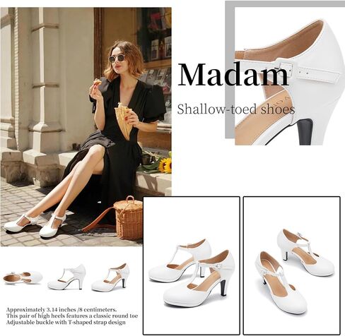 Heiyom Women's Pumps Close Toe Kitten Heels Retro T Strap Mary Jane Comfortable Office Work Dress Shoes Black Matte Pu-42US 9 in Kuwait