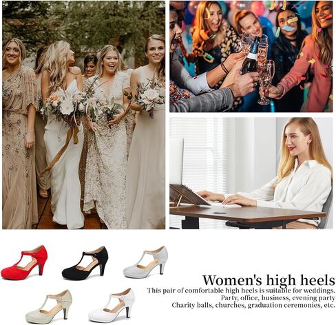 Heiyom Women's Pumps Close Toe Kitten Heels Retro T Strap Mary Jane Comfortable Office Work Dress Shoes Black Matte Pu-42US 9 in Kuwait