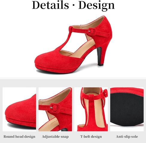 Heiyom Women's Pumps Close Toe Kitten Heels Retro T Strap Mary Jane Comfortable Office Work Dress Shoes Black Matte Pu-42US 9 in Kuwait