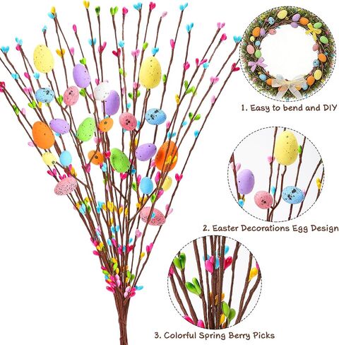 39 قطعة من زينة عيد الفصح من يونفان، رذاذ عيد الفصح الاصطناعي مع بيض الباستيل والتوت، وسيقان زهرة الربيع، وفروع غصين البيض لديكور المنزل، وترتيب الزهور، وإكليل الزهور المركزي in Kuwait