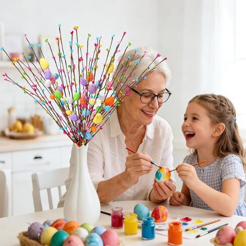 39 قطعة من زينة عيد الفصح من يونفان، رذاذ عيد الفصح الاصطناعي مع بيض الباستيل والتوت، وسيقان زهرة الربيع، وفروع غصين البيض لديكور المنزل، وترتيب الزهور، وإكليل الزهور المركزي in Kuwait