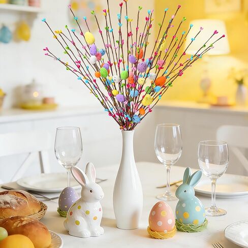 39 قطعة من زينة عيد الفصح من يونفان، رذاذ عيد الفصح الاصطناعي مع بيض الباستيل والتوت، وسيقان زهرة الربيع، وفروع غصين البيض لديكور المنزل، وترتيب الزهور، وإكليل الزهور المركزي in Kuwait