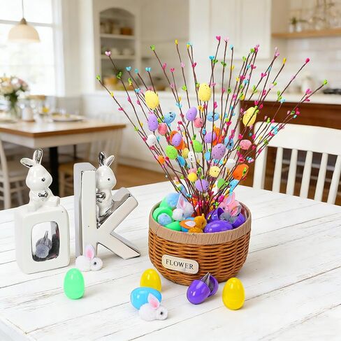 39 قطعة من زينة عيد الفصح من يونفان، رذاذ عيد الفصح الاصطناعي مع بيض الباستيل والتوت، وسيقان زهرة الربيع، وفروع غصين البيض لديكور المنزل، وترتيب الزهور، وإكليل الزهور المركزي in Kuwait