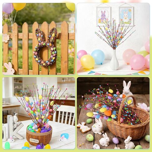 39 قطعة من زينة عيد الفصح من يونفان، رذاذ عيد الفصح الاصطناعي مع بيض الباستيل والتوت، وسيقان زهرة الربيع، وفروع غصين البيض لديكور المنزل، وترتيب الزهور، وإكليل الزهور المركزي in Kuwait