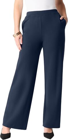 Roaman's Women's Plus Size Ponte Wide Leg Pant with Pockets and Pull On Elastic Waist in Saudi Arabia