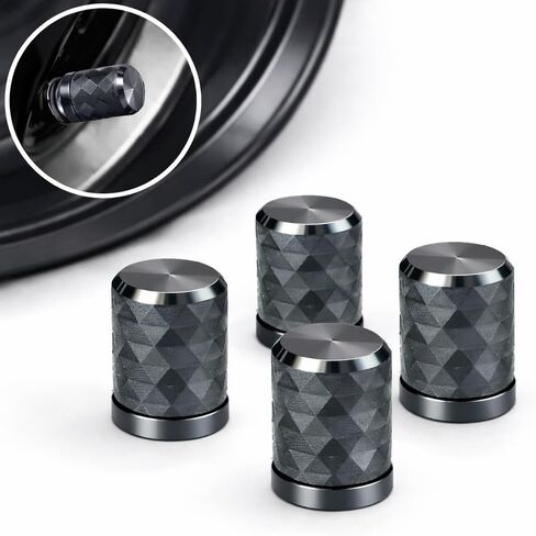 Tire Valve Stem Caps, Titanium, 8pcs/Pack, CNC Aluminum Alloy with Plastic Inner Liner, Anti-Seize Corrosion Resistant, Textured Design, Universal Fit for Cars Trucks SUVs Motorcycles Bikes in Saudi Arabia
