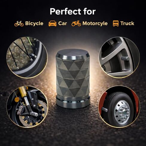 Tire Valve Stem Caps, Titanium, 8pcs/Pack, CNC Aluminum Alloy with Plastic Inner Liner, Anti-Seize Corrosion Resistant, Textured Design, Universal Fit for Cars Trucks SUVs Motorcycles Bikes in Saudi Arabia