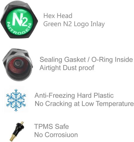N2 Nitrogen Tire Valve Stem Cap +Rubber Seal -Schrader Valve 8V1-Motorcycle Car SUV Jeep RV Truck ATV/UTV Pickup Minivan Golf Cart/Boat Trailer Moped MTB BMX Mower Stroller in Saudi Arabia