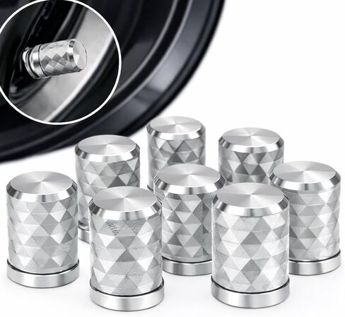 Tire Valve Stem Caps, Titanium, 8pcs/Pack, CNC Aluminum Alloy with Plastic Inner Liner, Anti-Seize Corrosion Resistant, Textured Design, Universal Fit for Cars Trucks SUVs Motorcycles Bikes in Saudi Arabia
