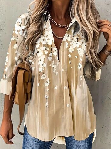 Women's Summer Vacation Floral Print Blouse 2025 Long Sleeve Button Down Casual Boho Oversized Tops Beach Shirts in Saudi Arabia
