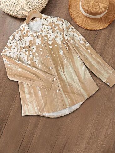 Women's Summer Vacation Floral Print Blouse 2025 Long Sleeve Button Down Casual Boho Oversized Tops Beach Shirts in Saudi Arabia