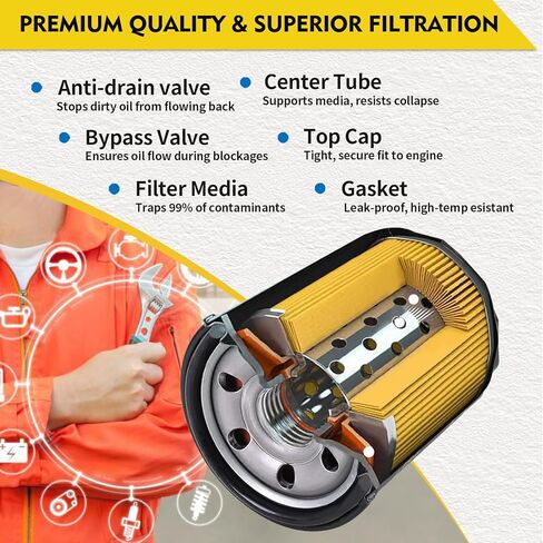 فلتر زيت متوافق مع Chevy GMC Cadillac Lincoln Jeep Ford Buick، يناسب Silverado Sierra Escalade Navigator F-150 Enclave، استبدال # PF63، AA5Z6714A، FL500SB12 in Kuwait