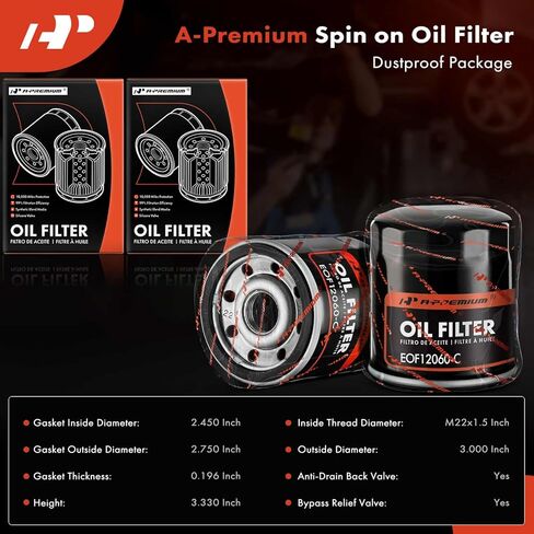 A-Premium 2-PC 10K Miles Protection Spin On Oil Filter Compatible with Ford Escape & Chevrolet Equinox, Malibu, Cruze, Traverse, Impala, Camaro, Colorado & GMC Terrain & Buick Encore & Cadillac CTS in Saudi Arabia