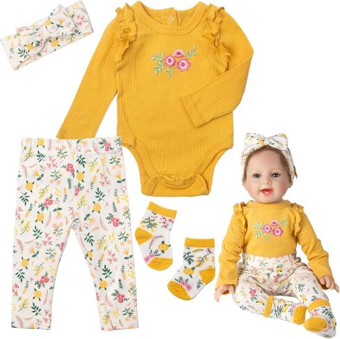Newborn Baby Doll Clothes 22 Inch Yellow Outfit Accessories for 22-24 Inch Reborn Baby Dolls Clothes Clothing in Kuwait