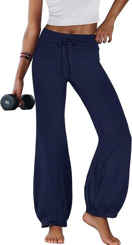 Nirovien Womens Fold Over Flare Leggings Wide Leg Yoga Pants High Waisted Athletic Workout Pants Gym Leggings in Kuwait