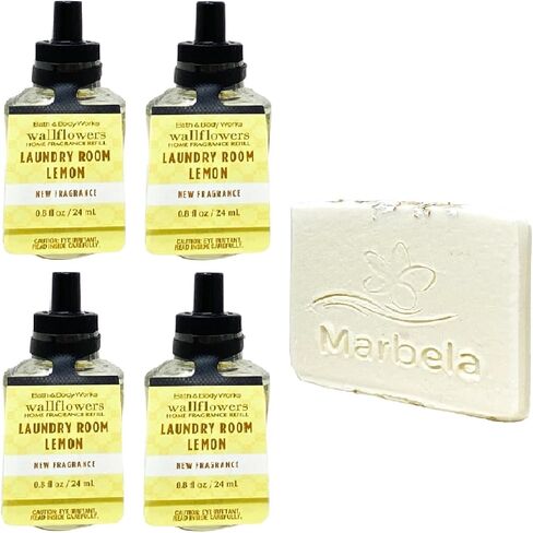 Bath & Body Works Laundry Room Lemon 4 Pack Wallflowers Home Fragrance Refill Bundle with a Natural Oats Sample Soap in Saudi Arabia