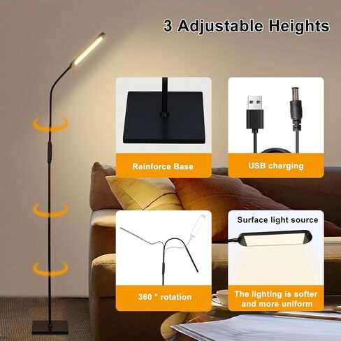 LED Floor Lamp for Living Room, Modern Standing LED Light, Adjustable Tall Floor Lamp for Bedroom Office Reading, Minimalist Standing Lamp with Soft Glow for Home Decor in Saudi Arabia