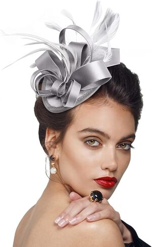 DRESHOW Fascinators Royal Banquet Ribbons Feathers Headwear Cocktail Tea Party Wedding Church Bridal Derby Hat for Women in Saudi Arabia