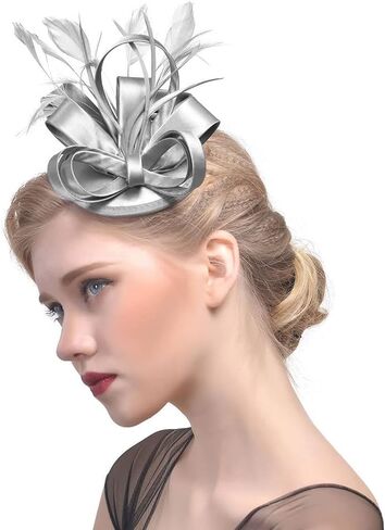 DRESHOW Fascinators Royal Banquet Ribbons Feathers Headwear Cocktail Tea Party Wedding Church Bridal Derby Hat for Women in Saudi Arabia