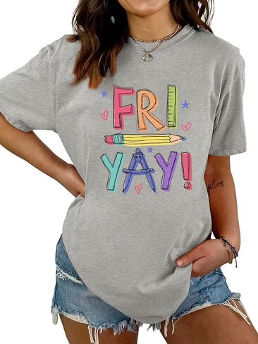 قمصان مدرسية Happy Fri-Yay للسيدات يوم الجمعة برسومات قصيرة الأكمام تي شيرت مدرسي لعطلة نهاية الأسبوع تعليم تي شيرت مضحك للعطلات in Kuwait