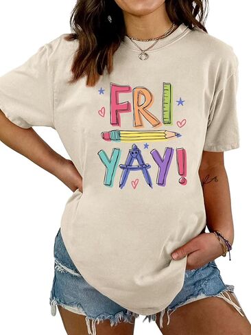 Happy Fri-Yay Teacher Shirts Women Friday Graphic Short Sleeve Tshirt School Weekend Teach Tee Funny Holiday T-Shirt in Saudi Arabia