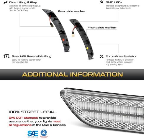 VIPMOTOZ 4PC Full LED Front+Rear Side Marker Lights Compatible With 2012-2019 Fiat 500 Chrome Housing Clear Lens Direct Replacement in Saudi Arabia