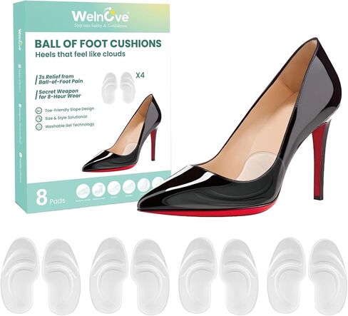 Gel Ball of Foot Cushions - Welnove 4 Pairs Metatarsal Pads Women Non-Slip Forefoot Cushion Shoes Inserts for Foot Pain Relief, Comfort, Shock Absorption & All-Day Wear in Sandals, High Heels, Flats in Saudi Arabia
