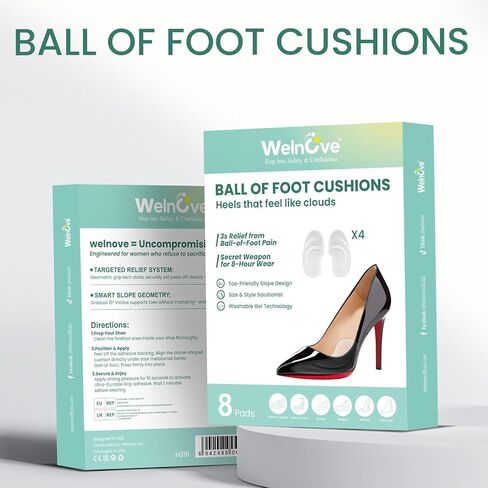 Gel Ball of Foot Cushions - Welnove 4 Pairs Metatarsal Pads Women Non-Slip Forefoot Cushion Shoes Inserts for Foot Pain Relief, Comfort, Shock Absorption & All-Day Wear in Sandals, High Heels, Flats in Saudi Arabia