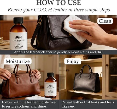 مجموعة منظف ومرطب الجلد للمدرب، ينظف حقائب اليد الجلدية الفاخرة بلطف، ويعيد اللمعان، وينعم، ويزيل البقع والخدوش الخفيفة، آمن لحقائب المصممين المميزة، 125 مل، عبوتان in Kuwait