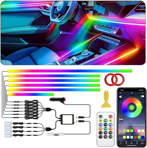 Dreamcolor Acrylic Interior Car LED Strip Light with APP Remote Control, RGB 8 in 1 with 235 inches 800 LEDs Fiber Optic Strip Lights for Car, Dynamic Chasing Music Sync Neon Car Ambient Lighting Kits in Kuwait