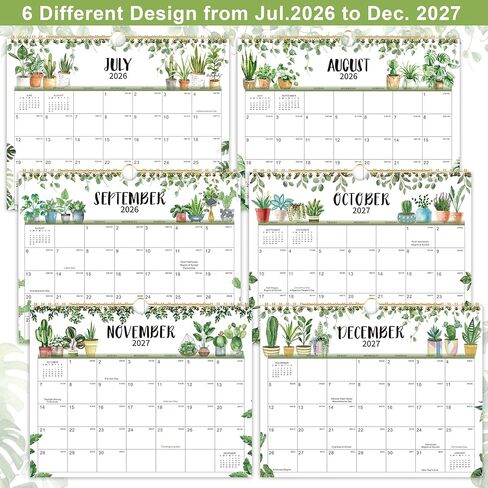 تقويم حائط 2026-2027 - تقويم 2026-2027، يوليو 2026 - ديسمبر 2027، 11 بوصة × 8.5 بوصة، تقويم حائط 18 شهرًا مع غلاف مزدوج السلك + ورق سميك - نباتات in Kuwait
