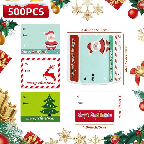500 Pcs Christmas Gift Tags - Christmas Labels Stickers, Self Adhesive Christmas Name Tag Stickers for Presents, Christmas Gift Labels, to and from Christmas Tags Xmas Santa Holiday Decor in Kuwait