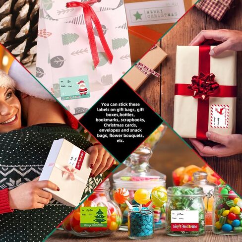 500 Pcs Christmas Gift Tags - Christmas Labels Stickers, Self Adhesive Christmas Name Tag Stickers for Presents, Christmas Gift Labels, to and from Christmas Tags Xmas Santa Holiday Decor in Kuwait