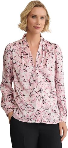 Kasper Women's Long Sleeve Printed Satin Button Down Shirt in Saudi Arabia
