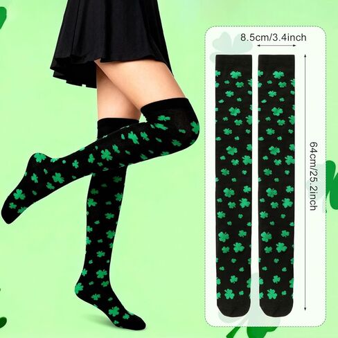 2 Pairs St. Patrick's Day Knee Thigh High Socks for Women Green White Black Irish Over the Knee High Socks in Kuwait