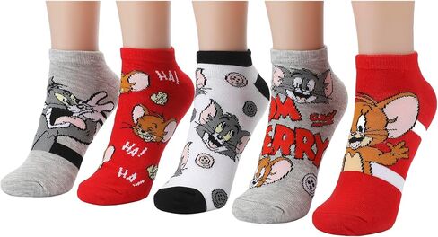 Bioworld Tom & Jerry AOP Women's 5-Pack Ankle Socks in Saudi Arabia