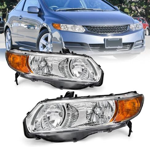 AS Headliaght Assembly Compatible with 01 01 03 2001 2002 2003 Honda Civic Headlamp with Chrome Housing Amber Reflector Driver and Passenger Side in Saudi Arabia