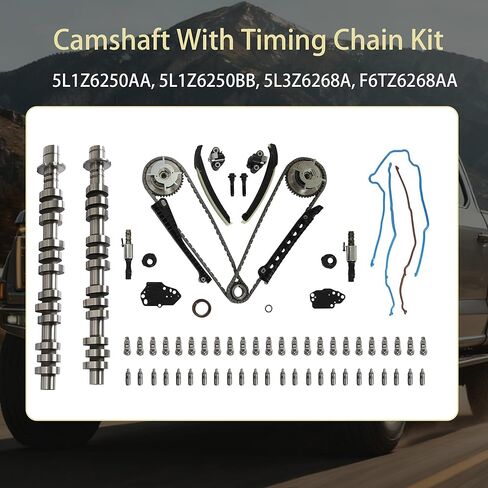 5.4 Triton Camshaft with Timing Chain Kit & Rocker Arms Lifters Kit Fit for Ford F150 F350 Expedition Explorer Lincoln Navigator Mark LT Mercury Mountaineer 5.4L 4.6L 2005-2010 Replace# 5L3Z6268A in Kuwait
