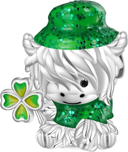 GNOCE St. Patrick's Day Highland Cow Glow-in-the-Dark Clover Charm Bracelet for Women, S925 Sterling Silver Pendant Charm for Women Wife, Valentine‘s Day, Mother’s Day Jewelry in Saudi Arabia
