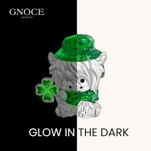 GNOCE St. Patrick's Day Highland Cow Glow-in-the-Dark Clover Charm Bracelet for Women, S925 Sterling Silver Pendant Charm for Women Wife, Valentine‘s Day, Mother’s Day Jewelry in Saudi Arabia