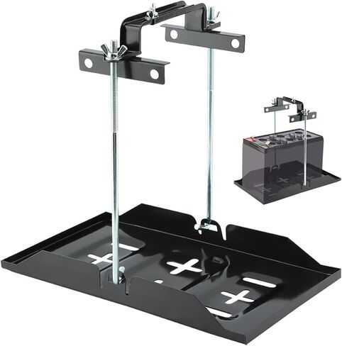 طقم صينية تثبيت البطارية، حامل بطارية تخزين عالمي، مشبك معدني قابل للتعديل ومقاوم للتآكل للسيارات والقوارب البحرية (الحجم: مسمار 27 سم مع صينية 34.5 سم) in Kuwait