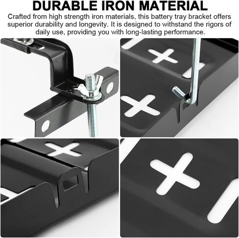 طقم صينية تثبيت البطارية، حامل بطارية تخزين عالمي، مشبك معدني قابل للتعديل ومقاوم للتآكل للسيارات والقوارب البحرية (الحجم: مسمار 27 سم مع صينية 34.5 سم) in Kuwait