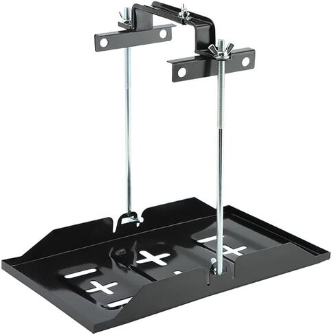 طقم صينية تثبيت البطارية، حامل بطارية تخزين عالمي، مشبك معدني قابل للتعديل ومقاوم للتآكل للسيارات والقوارب البحرية (الحجم: مسمار 27 سم مع صينية 34.5 سم) in Kuwait